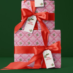 Rosa und Rote Scallop Weihnachtsfeiertage Geschenkpapier