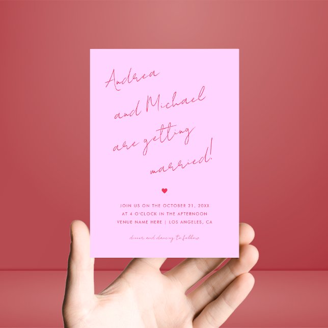 Rosa und Rote Schrift Foto & Website Hochzeit Einladung (Von Creator hochgeladen)