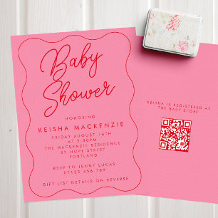 Rosa und rote Squiggle QR Code Kinderdusche Einladung