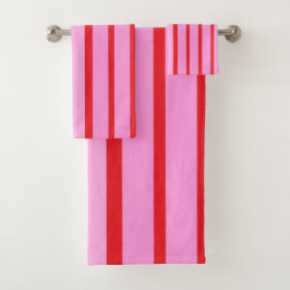 Rosa und rote Streifen Badhandtuch Set