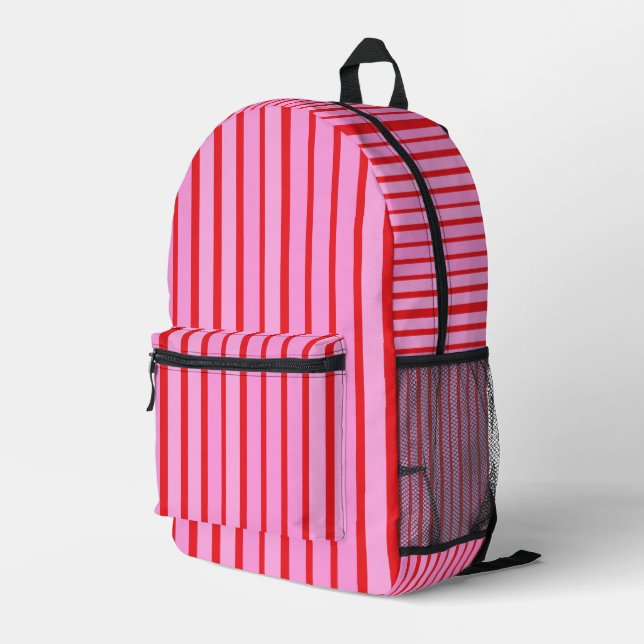 Rosa und rote Streifen Bedruckter Rucksack (Rückseitige Ecke Rechts)