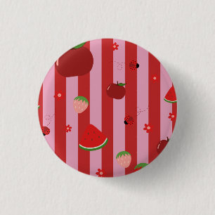 Rosa und rote Streifen mit einem fruchtigen Muster Button