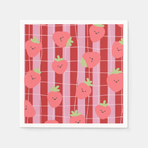 Rosa und rote Streifen mit Erdbeeren Serviette