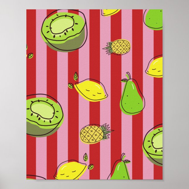 Rosa und rote Streifen mit Fruchtmuster Poster (Vorne)