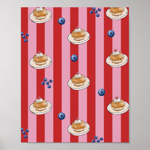 Rosa und rote Streifen mit Kuchenmuster Poster