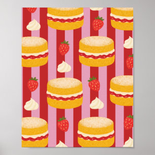 Rosa und rote Streifen mit Kuchenmuster Poster