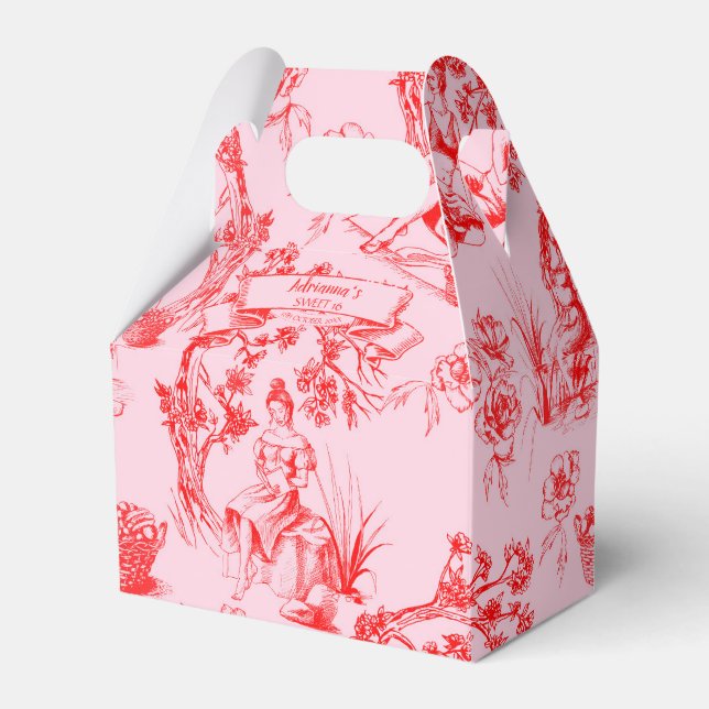 Rosa und Rote Toile de Jouy Sweet 16 Geschenkschachtel (Vorderseite)