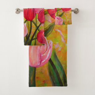 Rosa und rote Tulip-Anordnung Badhandtuch Set