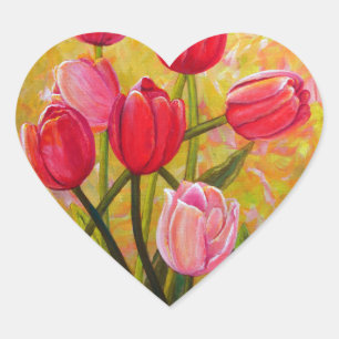 Rosa und rote Tulips Herz-Aufkleber