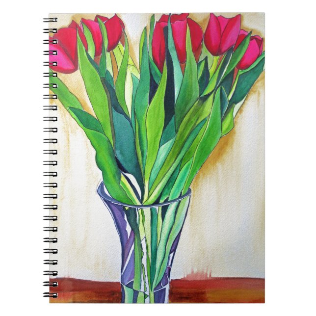Rosa und rote Tulpen Aquarellkunst Notizblock (Vorderseite)