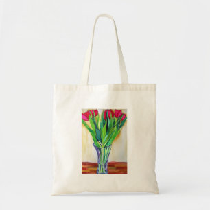 Rosa und rote Tulpen Aquarellkunst Tragetasche