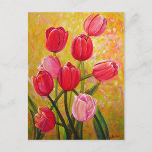 Rosa und rote Tulpenmalerei Postkarte