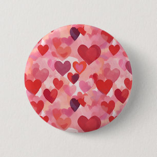 Rosa und rote Wasserfarbe-Herzen Romantische Koket Button