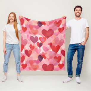 Rosa und rote Wasserfarbe-Herzen Romantische Koket Fleecedecke