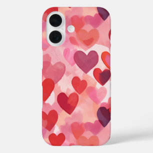 Rosa und rote Wasserfarbe-Herzen Romantische Koket iPhone 16 Hülle