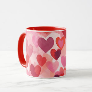 Rosa und rote Wasserfarbe-Herzen Romantische Koket Tasse