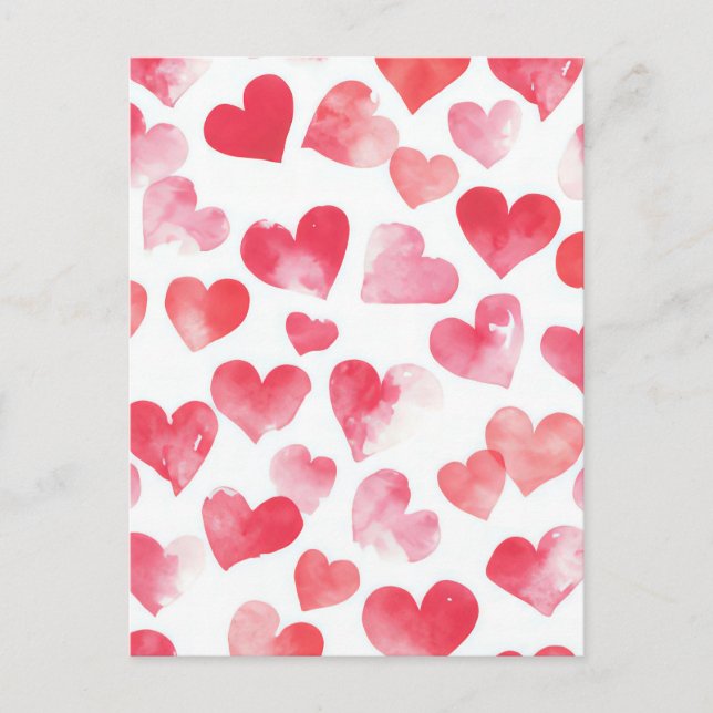 Rosa und rote Wasserfarben Herzschlag Valentinus G Postkarte (Vorderseite)