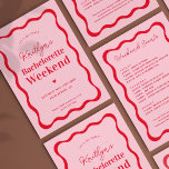 Rosa und Rote Wave Bachelorette Wochenendreise Einladung<br><div class="desc">Rosa und rotes Bachelorette Wochenendreise</div>