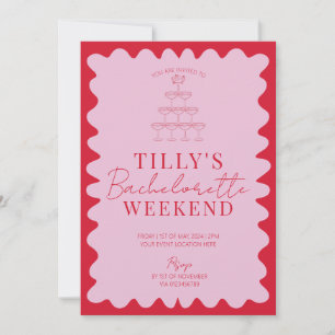 Rosa und Rote Wavy Hen Weekend Party Einladung