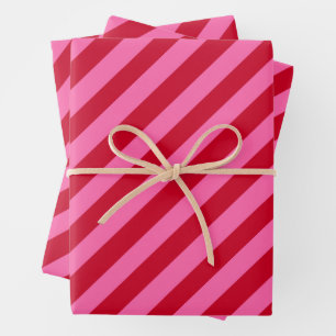 Rosa und rote Weihnachts-Pfefferminz-Streifen Geschenkpapier Set