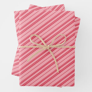 Rosa und rote Weihnachts-Zuckerstangen-Streifen Geschenkpapier Set
