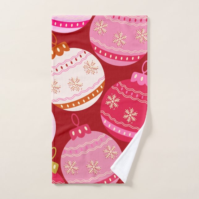 Rosa und rote Weihnachtsbaumchen Badhandtuch Set (Handtuch)