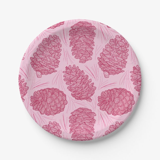Rosa und Rote Weihnachtsgeburten Pinecones Pappteller (Vorderseite)