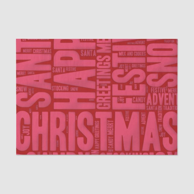 Rosa und rote Weihnachtsworte Kunst Seidenpapier (Vorderseite)