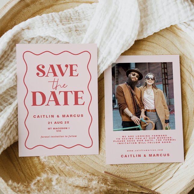 Rosa und Rote Welle Hochzeit speichern das Datum P Einladung (Von Creator hochgeladen)