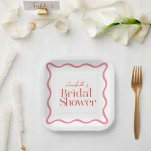 Rosa und rote wellige Rahmen-Trendy-Brautparty Pappteller