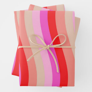 Rosa und rote wellige Streifen Helles Valentinstag Geschenkpapier Set