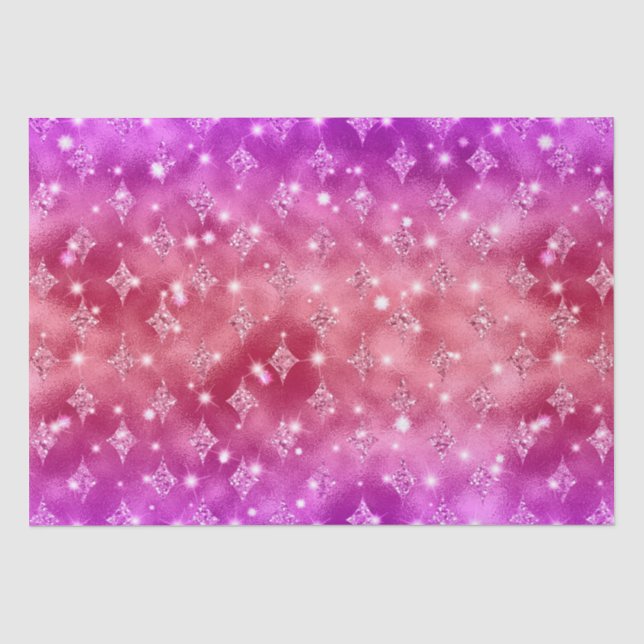Rosa und Roter Ombre Glitzer Star Celestial Muster Seidenpapier (Vorderseite)