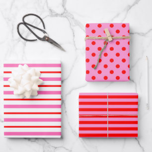 Rosa und roter Polka-Punkt gestrichen Geschenkpapier Set