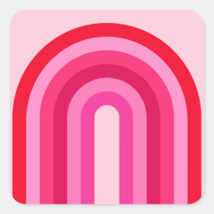 Rosa und roter Retro-Regenbogen Quadratischer Aufkleber