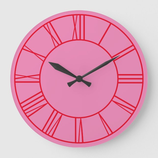 Rosa und roter Ring römische Zahlen Große Wanduhr (Vorderseite)