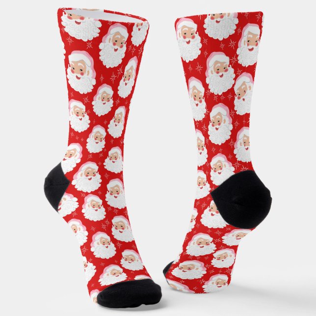 Rosa und Roter Weihnachtsmann Faces Weihnachten Socken (Gewinkelt)