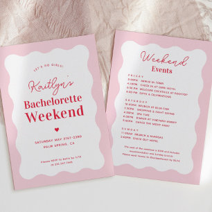Rosa und rotes Bachelorette Wochenendreise Einladung