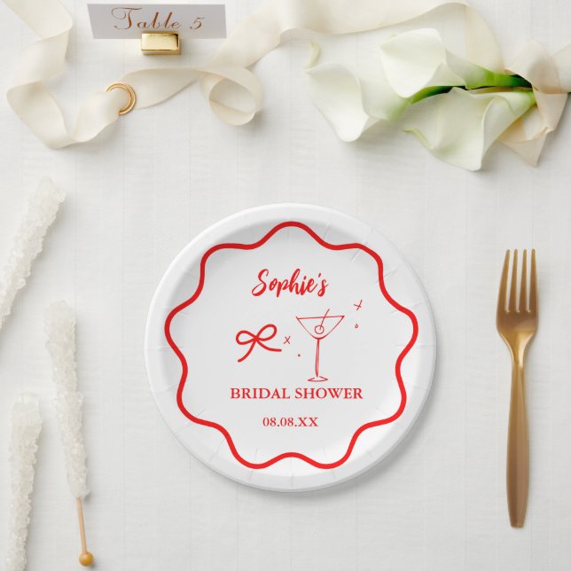 Rosa und rotes Brautparty für die Retro-Grenze Pappteller (Hochzeit)