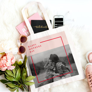 Rosa und rotes Foto-Geschenk zum Muttertag Tragetasche