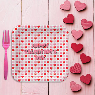 Rosa und rotes glückliches Valentinstag Herz Muste Pappteller
