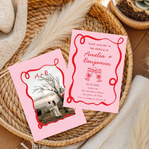 rosa und rotes handgezeichnetes Herz Whimsical Hoc Einladung