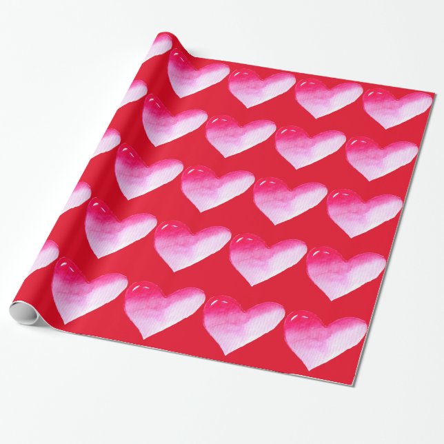 Rosa und rotes Herz Aquarell Pop Kunst Geschenkpapier (Ungerollt)