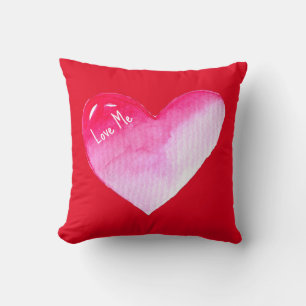 Rosa und rotes Herz Aquarell Pop Kunst Kissen