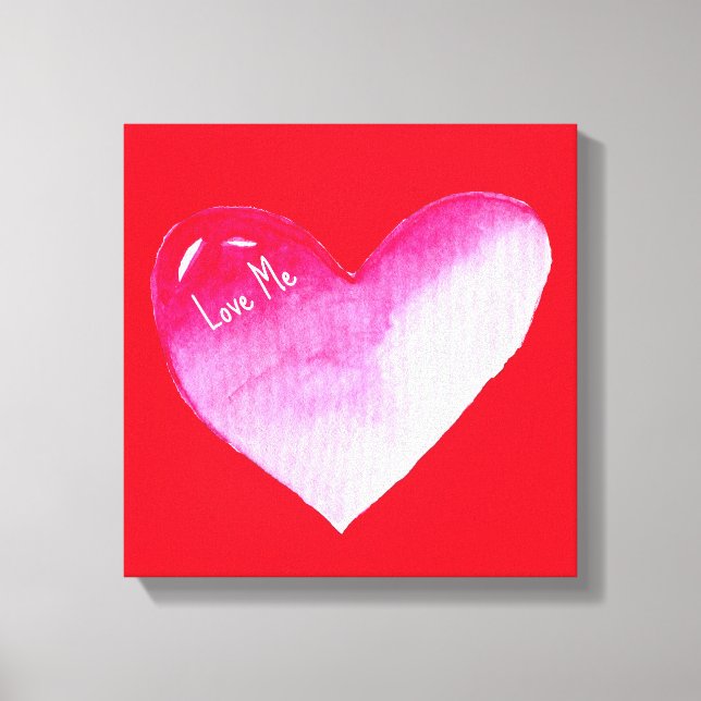 Rosa und rotes Herz Aquarell Pop Kunst Leinwanddruck (Vorderseite)