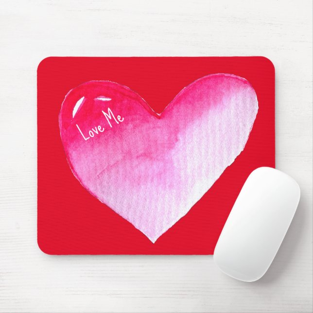 Rosa und rotes Herz Aquarell Pop Kunst Mousepad (Mit Mouse)