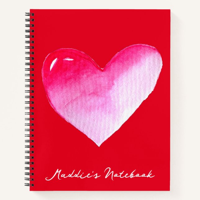 Rosa und rotes Herz Aquarell Pop Kunst Notizbuch (Vorderseite)