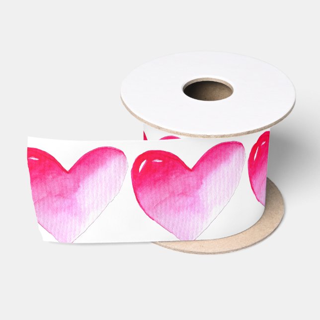 Rosa und rotes Herz Aquarell Pop Kunst Satinband (Spule)