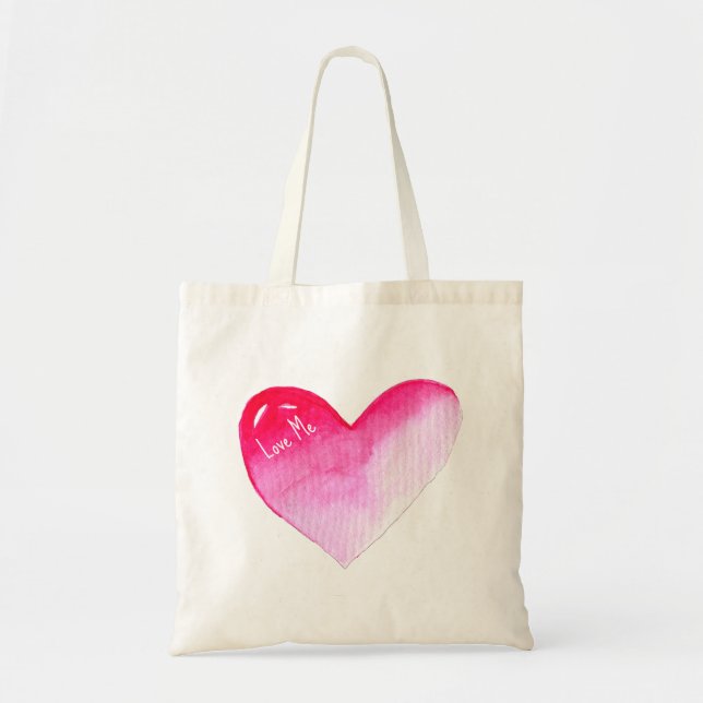 Rosa und rotes Herz Aquarell Pop Kunst Tragetasche (Vorne)
