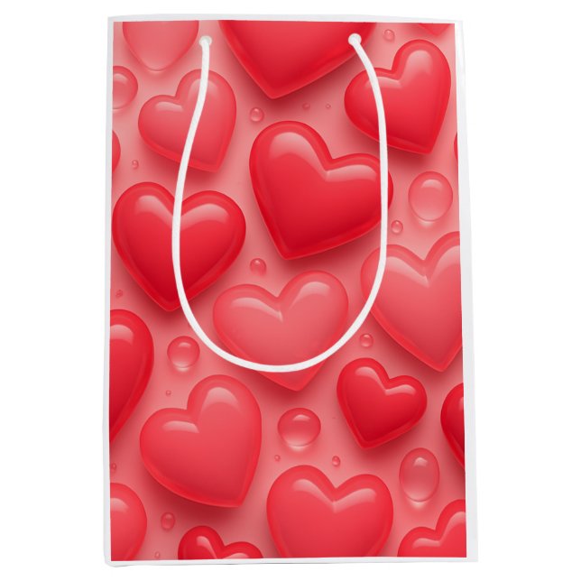 rosa und rotes Herz-Blasen-Muster Mittlere Geschenktüte (Vorderseite)