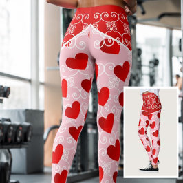 Rosa und Rotes Herz & Rollen Leggings